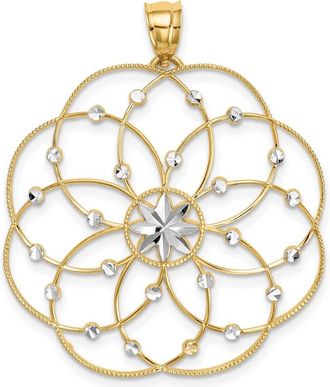 Diamond2Deal 14k Yellow Gold Rhodium Diamond-cut Spiral Circle Pendant