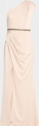 Aidan Mattox One-Shoulder Draped Crepe Back Satin Gown