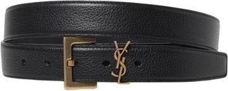 Saint Laurent Logo Leren Riem - Heren - Riemen - Zwart - 80 CM - Leer - Accessoires
