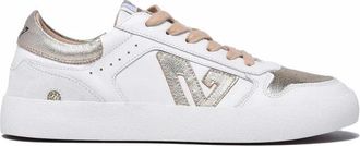 Emanuelle Vee White/Gold Leather Rubber Sole Sneakers