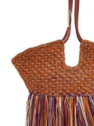 Zimmermann Woven Raffia with Fringe Tote Bag - Brown