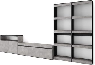 Skraut Home Skraut Home - Muebles De Sal&oacute;n Para Tv, Conjunto De Muebles Comedor, 370x186x35cm, Para Tv Hasta 65, Mueble Televisi&oacute;n, Estilo Moderno, Gris Cemento