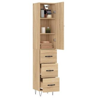 Berkfield Home Highboard Sonoma Oak 34.5x34x180 cm Engineered Wood in Light Tan