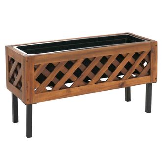 Hhg [nunca Usado] Jardinera Hhg-474, Maceta Para Flores Y Plantas, Para Interior Y Exterior, De Madera De Acacia Con Certificaci&oacute;n Mvg, 35 X 64 X 24 Cm, M