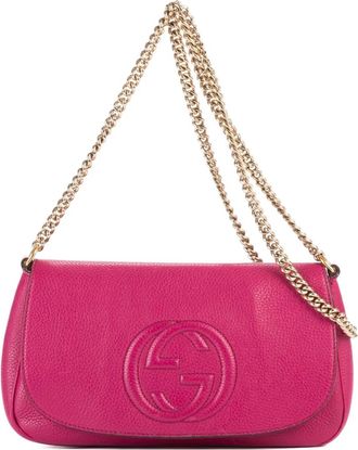 Gucci Borsa a spalla goffrata con catena e logo goffrato anni 2010 - Rosa