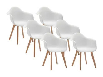 Vente-Unique Set Of 6 VIXI Chairs With Armrests - Polypropylene & Beech - White