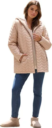 Roaman's Plus Size Fleece Lined Quilted Jacket in New Khaki at Nordstrom, Size Medium