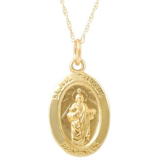Pompeii3 14k Yellow Gold St. Jude Thaddeus Medal Pendant 1 Gram 17mm tall