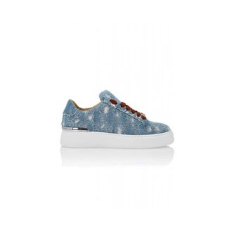Philipp Plein Schoenen, Heren, Blauw, 39 EU, Katoen, Lo-Top Sneakers Monogram Strass