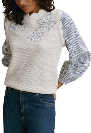 Mint Velvet Cotton Blend Striped Layered Sweater in Open White at Nordstrom, Size Medium