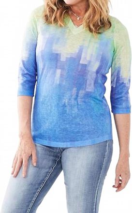 FDJ Nisa Notch Neck Three Quarter Sleeve Jersey Top In Mojito Gradient