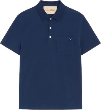 Valentino Cotton Piqu&eacute; Polo met VGold - Heren - Polos - Blauw - M - Katoen - Tops