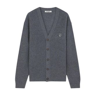Maison Kitsun&eacute; Cardigans, male, Gray, Size: XL Wool Fox Cardigan