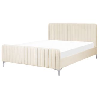 Beliani Cama Con Somier De Terciopelo Acolchado Patas Metal 160 X 200 Cm Beige Lunan