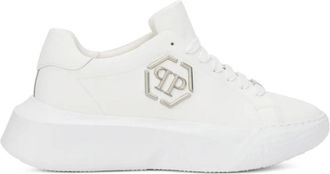 Philipp Plein Schoenen, Heren, Wit, 42 EU, Leer, Godzilla Hexagon Logo Chunky Sneakers