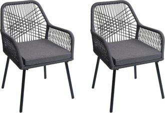 Hhg Juego De 2 Sillas De Jard&iacute;n Hhg-469, Coj&iacute;n De Asiento Para Exterior Tejido De Cuerda De Aluminio Rope, Antracita, Funda Gris Oscuro