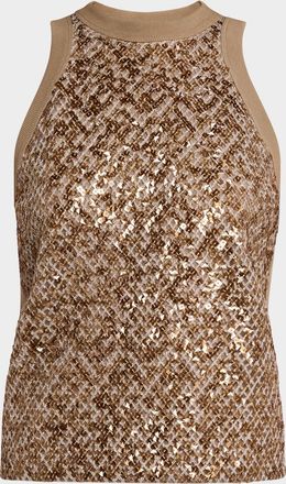 Brunello Cucinelli Paillette Embroidered Jersey Tank Top