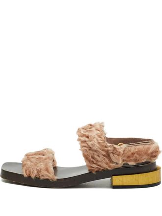 Gucci faux-fur slingback sandals - women - Artificial Fur/Calf Leather/Calf Leather/Calf Leather - 37 - Neutrals