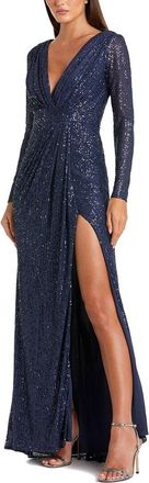 Mac Duggal Sequined Long Sleeve Gown