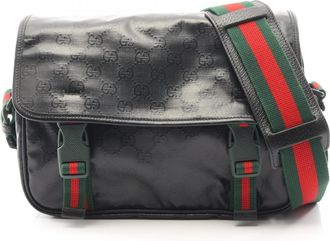 Gucci Black Coated Canvas Leather Handbag Shoulder Bag (Pre-Owned)