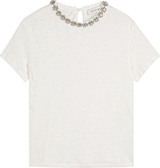 Zimmermann Embellished Slubbed Linen T-shirt - Ivory - 00 (UK 6 / XS)