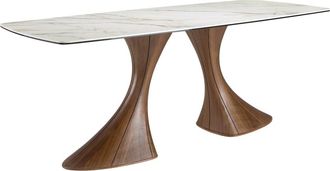 Angel Cerd&aacute; Mesa comedor ovalada barril, m&aacute;rmol porcel&aacute;nico y nogal