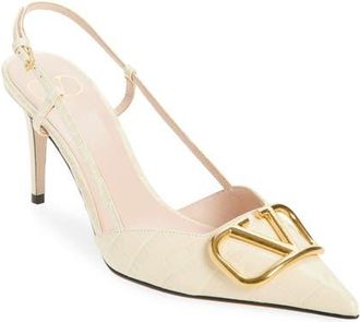 Valentino Garavani VLOGO Signature Croc Embossed Slingback Pump in Butter White at Nordstrom, Size 10.5Us