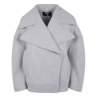 Balmain Wollen Pea Coat - Dames - Zomerjassen - Grijs - XS - Wol - Jassen