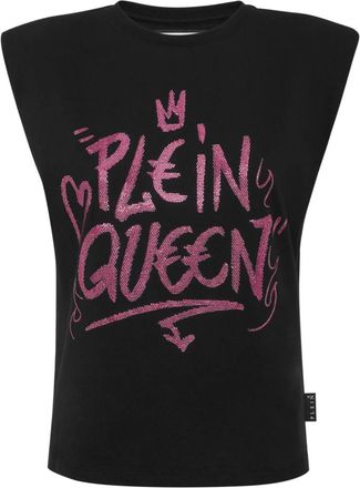 Philipp Plein Sleeveless T-Shirt Pure met Kristallen - Dames - Tops zonder mouwen - Zwart - L - Katoen - Tops