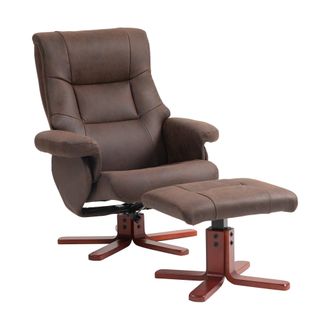 HOMCOM Recliner Chair With Footstool - Backrest Adjustable - Armchair - Black/Brown - Dark brown | TJ Hughes Black