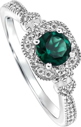 Created Brilliance Harper White Gold Lab Grown Diamond & Created Emerald Vintage Inspired Ring