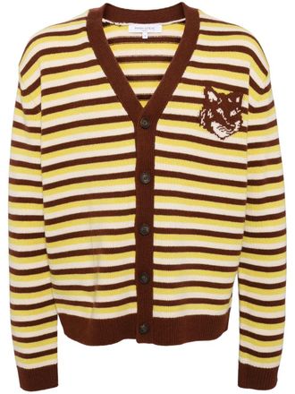 Maison Kitsun&eacute; Fox head intarsia striped cardigan - men - Wool - M - Green