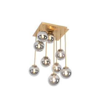 QAZQA Moderno Plaf&oacute;n Inteligente Dorado Con Cristal Ahumado 9 Luces Incl. 9 Wifi G9 - Athens Vidrio /acero Cuadrada /esfera Adecuado Para Led Max. 9 X 2.5 W