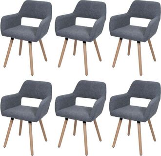 Hhg Hhg - Lote De 6 Silla De Comedor 873 Ii, Silla Silla De Cocina Silla Tapizada, Madera Tela/textil Boucl&eacute; (450g/m&sup2;) Mvg, Gris Oscuro