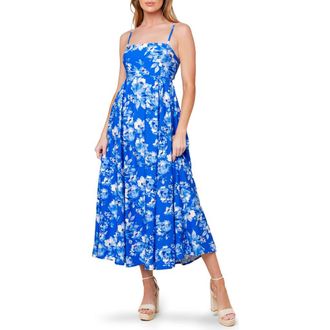 Flying Tomato Floral Tie Back Maxi Dress in Blue Multi at Nordstrom Rack, Size Large