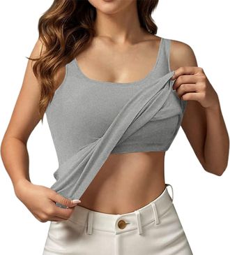 Generic Vest Top with Built in Bra Tank Camisole Casual Solid Color Sleeveless Basic Undershirt 2 in 1 Camisole with Built in Padded Bra Wireless Support Spor