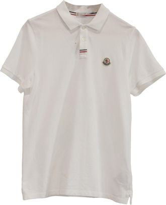 Moncler Logo Patch Piquet Polo in White Cotton