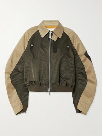 sacai Bomber Oversize In Tela Di Cotone E Shell - Verde