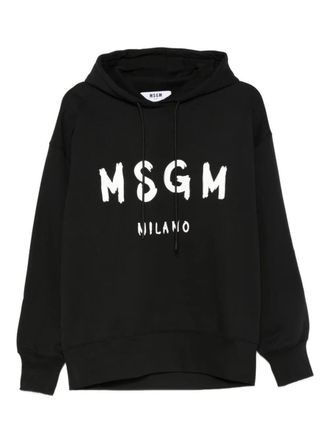 Msgm Logo Print Cotton Hoodie