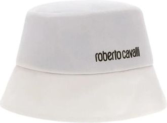 Roberto Cavalli Logo Emmerhoed Twill Stof - Dames - Hoeden - Wit - ONE Size - Accessoires
