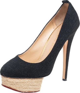Charlotte Olympia Black Canvas Dolores Espadrille Platform Ankle-Strap Pumps