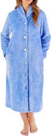 Slenderella Winter Rose Buttoned Front 46 Inch Housecoat (16/18, blue)