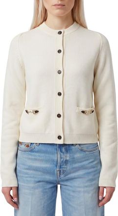 Gucci White Textured Crew Neck Cardigan