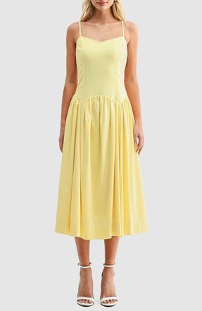 All in Favor Drop Waist Cotton & Linen Midi Dress in Butter Yellow at Nordstrom, Size X-Small