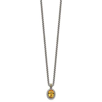 Diamond2Deal Sterling Silver with 14K Accent Oval Citrine Pendant Necklace