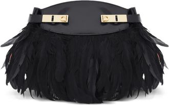 Ferragamo Hug feather-trimmed cross body bag - women - Ostrich Feather/CALFSKIN - One Size - Black