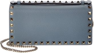 Valentino Rockstud Grainy Leather Wallet On Chain