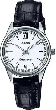 Casio Womens Black Leather Strap White Dial Analog Watch - LTP-V005L-7B2UDF