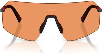 Prada 136mm Shield Sunglasses in Black /Orange at Nordstrom