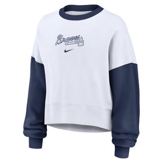 Nike Atlanta Braves Primary Nike Womens MLB Pullover Crew in White | 01D7022NAW-9HV